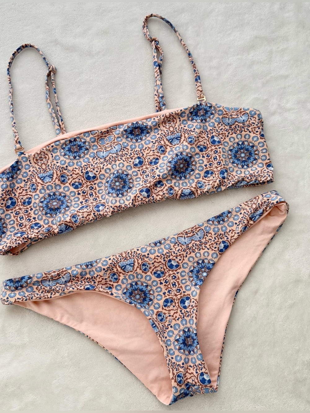 Frankie’s Bikinis Joy Top & Harley Bottoms Moroccan Blue Pink Medium Large Boho